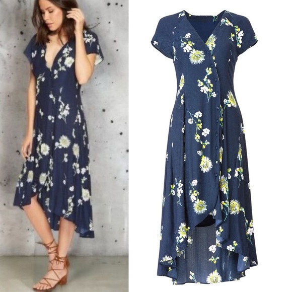Free People Lost In Your Midi Dress Wrap Floral‎ Bohemian Size XS Boho Long Blue - Picture 12 of 14